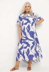 Niebieska Sukienka Rozkloszowana z Bawełną w Abstrakcyjny Print Telanisa. Niebieskie sukienki Born2be, na co dzień, xl, bez wzorów, z bawełny, eleganckie, bez kołnierzyka, bez ramiączek, maxi, rozkloszowane. Za 69.99 zł.