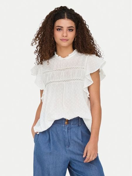 ONLY Bluzka Katti 15337637 Biały Regular Fit. Białe bluzki Only, xs, bez wzorów, z bawełny, bez kołnierzyka, bez ramiączek. Za 99.99 zł.