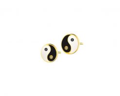 Kolczyki z żółtego złota z diamentami i emalią - yin yang - 0,01 ct - próba 375. Żółte kolczyki Apart, z diamentem, złote. Za 1,090.00 zł.