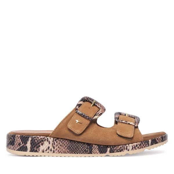 Klapki Tamaris. Brązowe klapki Tamaris, bez wzorów, bez obcasa. Za 329.99 zł.