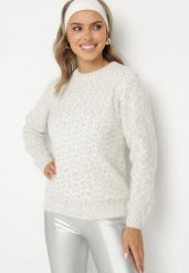 Jasnoszary Klasyczny Sweter z Wełną Stinella. Szare swetry Born2be, na zimę, m, z aplikacjami, z jeansu, bez ramiączek. Za 74.99 zł.