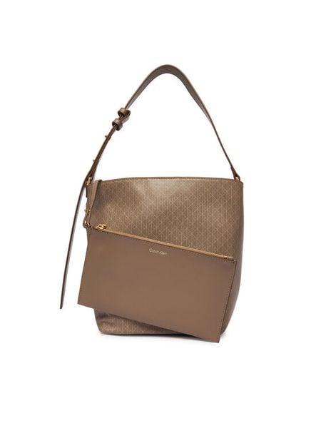 Calvin Klein Torebka Emblem Aop Medium Bucket LV04F3365G Beżowy. Brązowe torebki klasyczne Calvin Klein, bez wzorów, ze skóry, bez dodatków. Za 529.99 zł.