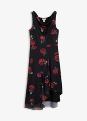 Sukienka midi z miękkiej siateczki. Czarne sukienki bonprix, bez wzorów, bez kołnierzyka, bez ramiączek, midi. Za 189.99 zł.