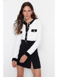 Trendyol Kardigan w kolorze biało-czarnym rozmiar: S. Brązowe kardigany Trendyol, s, bez wzorów, ze splotem. Za 121.99 zł.
