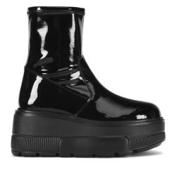 Botki Badura. Czarne botki Badura, bez wzorów, bez obcasa, na koturnie, bez zapięcia. Za 399.99 zł.