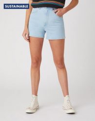 DAMSKIE SZORTY JEANSOWE WRANGLER MOM SHORT CLOUD NINE W22D-ZH-25E 112127804. Szorty Wrangler, bez wzorów, z jeansu. Za 169.99 zł.
