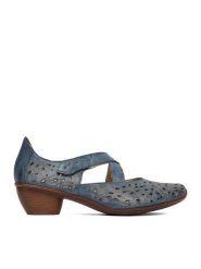 Rieker Półbuty 43773-12 Granatowy. Niebieskie czółenka Rieker, bez wzorów, ze skóry, bez obcasa, na obcasie, bez zapięcia. Za 339.99 zł.