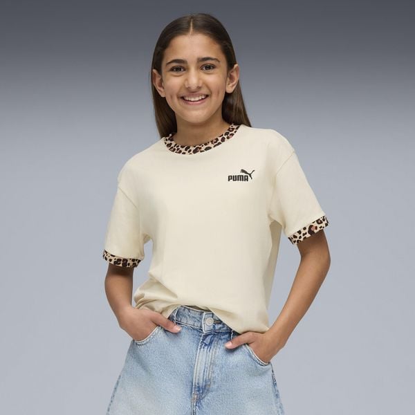 Młodzieżowa koszulka Essentials ze zwierzęcym wzorem o luźnym kroju PUMA. Biała bluzki Puma, m, bez wzorów, eleganckie, bez kołnierzyka, bez ramiączek. W wyprzedaży za 69.00 zł.