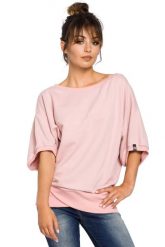 Oversizowa Pudrowa Bluza ze Ściągaczem na Zakładkę. Czerwone bluzy MOE, l, bez wzorów, z bawełny, bez kaptura. Za 193.90 zł.
