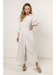 Awama Sukienka w kolorze kremowym rozmiar: XL. Brązowe sukienki Awama, na co dzień, xl, bez wzorów, bez kołnierzyka, bez ramiączek, maxi, proste. Za 222.99 zł.