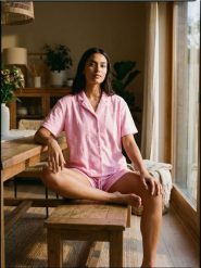 Piżama dwuczęsciowa z motywem kwiatowym - różowy. Czerwone piżamy Sinsay, bez wzorów, bez ramiączek. Za 59.99 zł.