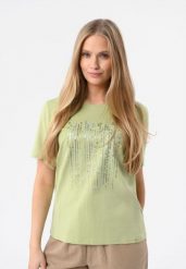 T-shirt z błyszczącym nadrukiem T-SEAR. Białe t-shirty Volcano, m, bez wzorów, z bawełny, bez kołnierzyka, bez ramiączek. Za 59.99 zł.