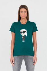 KARL LAGERFELD Zielony damski t-shirt Karl, Rozmiar M. Zielone t-shirty KARL LAGERFELD, m, bez wzorów, bez kołnierzyka, bez ramiączek. W wyprzedaży za 269.99 zł.