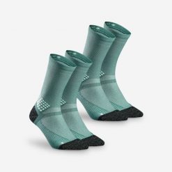 Skarpety turystyczne Quechua Hike 500 długie 2 pary. Zielone skarpety QUECHUA, bez wzorów, z elastanu. Za 59.99 zł.