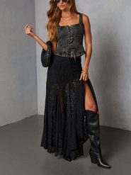 LA Angels Spódnica w kolorze czarnym rozmiar: L. Czarne spódnice LA Angels, na co dzień, l, bez wzorów, z koronki, maxi, proste. Za 173.99 zł.