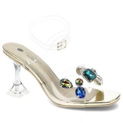Złote Sandały Sca'Viola Damskie Eleganckie Obuwie. Żółte sandały Sca'viola, bez wzorów, eleganckie, bez obcasa, na obcasie, bez zapięcia. Za 269.00 zł.