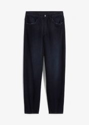 Dżinsy Barrel high waist, z wygodnym paskiem. Niebieskie jeansy bonprix, bez wzorów, z podwyższonym stanem. Za 154.99 zł.