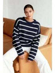 Trendyol Sweter w kolorze granatowo-białym rozmiar: M. Białe swetry Trendyol, m, bez wzorów, bez ramiączek. Za 60.99 zł.