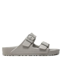 Klapki Birkenstock. Szare klapki Birkenstock, bez wzorów, bez obcasa. Za 209.99 zł.
