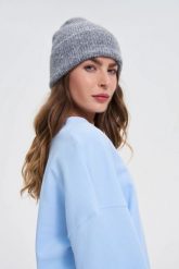 Czapka z dodatkiem wełny szara. Szare czapki MOODO, bez wzorów, z elastanu. Za 59.99 zł.