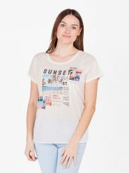 KEY LARGO Koszulka "Sunset" w kolorze białym rozmiar: S. Białe bluzki KEY LARGO, s, bez wzorów, bez kołnierzyka, bez ramiączek. Za 75.16 zł.