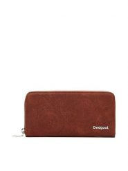 Desigual Duży Portfel Damski 25SAYP03 Brązowy. Brązowe portfele Desigual, bez wzorów, ze skóry. Za 219.99 zł.