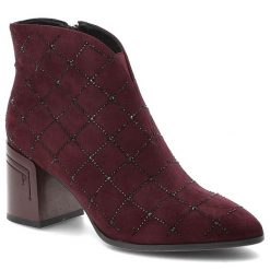 Bordowe Botki S.Barski Stylowe Buty Damskie. Czerwone botki S.BARSKI, z aplikacjami, z zamszu, bez obcasa, na obcasie, bez zapięcia. Za 322.99 zł.