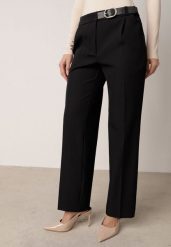 Czarne Garniturowe Spodnie VICES na Kant z Wszytym Paskiem z Klamrą Azivore. Czarne spodnie materiałowe Born2be, na co dzień, l, bez wzorów, z jeansu. Za 139.99 zł.