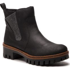 Botki RIEKER - 75754-01 Schwarz. Czarne botki Rieker, bez wzorów, z materiału, bez obcasa, bez zapięcia. W wyprzedaży za 199.00 zł.