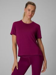 4F Koszulka treningowa loose szybkoschnąca damska - fioletowa XL. Fioletowe bluzki 4f, xl, bez wzorów, klasyczne, bez kołnierzyka, bez ramiączek. Za 79.99 zł.