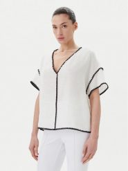 ICONA Bluzka RP5LE004 Biały Relaxed Fit. Białe bluzki ICONA, bez wzorów, ze lnu, bez kołnierzyka, bez ramiączek. Za 349.99 zł.