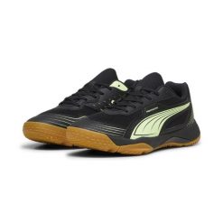 Halowe buty sportowe Solarflash III PUMA Black Fizzy Apple Yellow. Czarne obuwie sportowe Puma, bez zapięcia, do piłki ręcznej. Za 279.99 zł.
