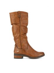 Mustang Kozaki 1293-602 Brązowy. Brązowe kozaki Mustang, z materiału, bez obcasa, na płaskiej podeszwie, bez zapięcia. Za 439.99 zł.