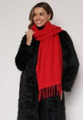 Czerwony Klasyczny Szalik Zdobiony Frędzlami Vetilana. Czerwone szaliki Born2be, z aplikacjami, z jeansu, biznesowe. Za 44.99 zł.