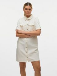 Vero Moda Sukienka jeansowa Jennie 10309665 Biały Regular Fit. Białe sukienki Vero Moda, xs, bez wzorów, z bawełny, bez kołnierzyka, bez ramiączek. Za 129.99 zł.