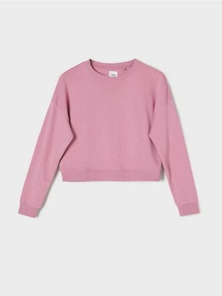 Krótka bluza crewneck - różowy. Czerwone bluzy Sinsay, l, bez wzorów, bez kaptura. W wyprzedaży za 17.99 zł.