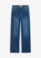 Dżinsy wide leg, high-waist. Niebieskie jeansy bonprix, bez wzorów, z podwyższonym stanem. Za 119.99 zł.