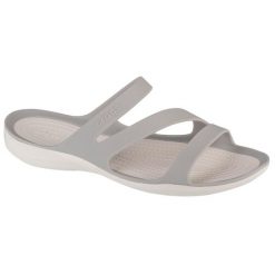 Klapki damskie Crocs Swiftwater. Szare klapki Crocs, bez wzorów, z materiału, bez obcasa. Za 149.00 zł.