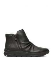 Rieker Botki Z0056-00 Czarny. Czarne botki Rieker, bez wzorów, ze skóry, bez obcasa, na płaskiej podeszwie, bez zapięcia. Za 379.99 zł.