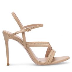 Sandały Eva Minge. Brązowe sandały Eva Minge, bez wzorów, bez obcasa, na szpilce, bez zapięcia. Za 399.99 zł.