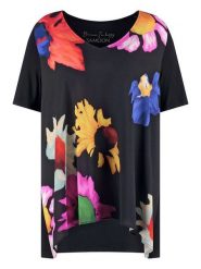 SAMOON Koszulka w kolorze czarnym ze wzorem rozmiar: 44. Czarne bluzki Samoon, bez wzorów, bez kołnierzyka, bez ramiączek. Za 100.75 zł.