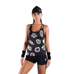 Koszulka tenisowa damska HYDROGEN Tattoo Tech. Czarne bluzki HYDROGEN, l, bez wzorów, sportowe, bez kołnierzyka, bez ramiączek. Za 219.99 zł.