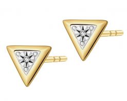 Kolczyki z żółtego złota z diamentami - trójkąty - 0,006 ct - próba 375. Żółte kolczyki Apart, z diamentem, złote. Za 799.00 zł.