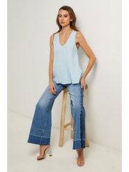 Fleur de Lin Bluzka w kolorze błękitnym rozmiar: L. Niebieskie bluzki Fleur de Lin, l, bez wzorów, ze lnu, bez kołnierzyka, bez ramiączek. Za 169.95 zł.