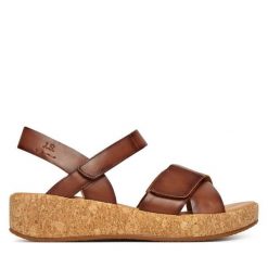 Sandały Josef Seibel. Brązowe sandały Josef Seibel, bez wzorów, bez obcasa, na koturnie, bez zapięcia. Za 439.99 zł.