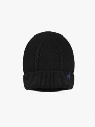 Czarna prążkowana czapka. Czarne czapki Ryłko, bez wzorów, z nylonu. Za 49.99 zł.