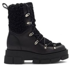 Trzewiki Badura. Czarne botki Badura, bez wzorów, bez obcasa, na słupku, bez zapięcia. Za 449.99 zł.