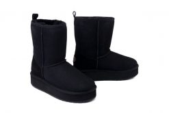 EMU AUSTRALIA W13190 Stinger Lo Flatform black, botki damskie. Czarne botki EMU Australia, bez wzorów, ze skóry, bez obcasa, bez zapięcia. Za 789.90 zł.