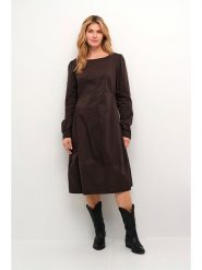 CULTURE Sukienka w kolorze brązowym rozmiar: L. Brązowe sukienki Culture, l, bez wzorów, bez kołnierzyka, bez ramiączek, midi, rozkloszowane. Za 136.45 zł.