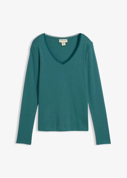 Bluzka z długim rękawem. Niebieskie bluzki bonprix, bez wzorów, bez kołnierzyka, bez ramiączek. Za 52.99 zł.